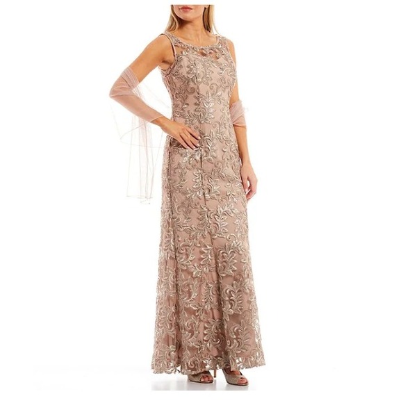 Alex Evenings Dress Womens 10 Beige 100% Polyester‎ 2-Piece New $249 - Picture 1 of 9